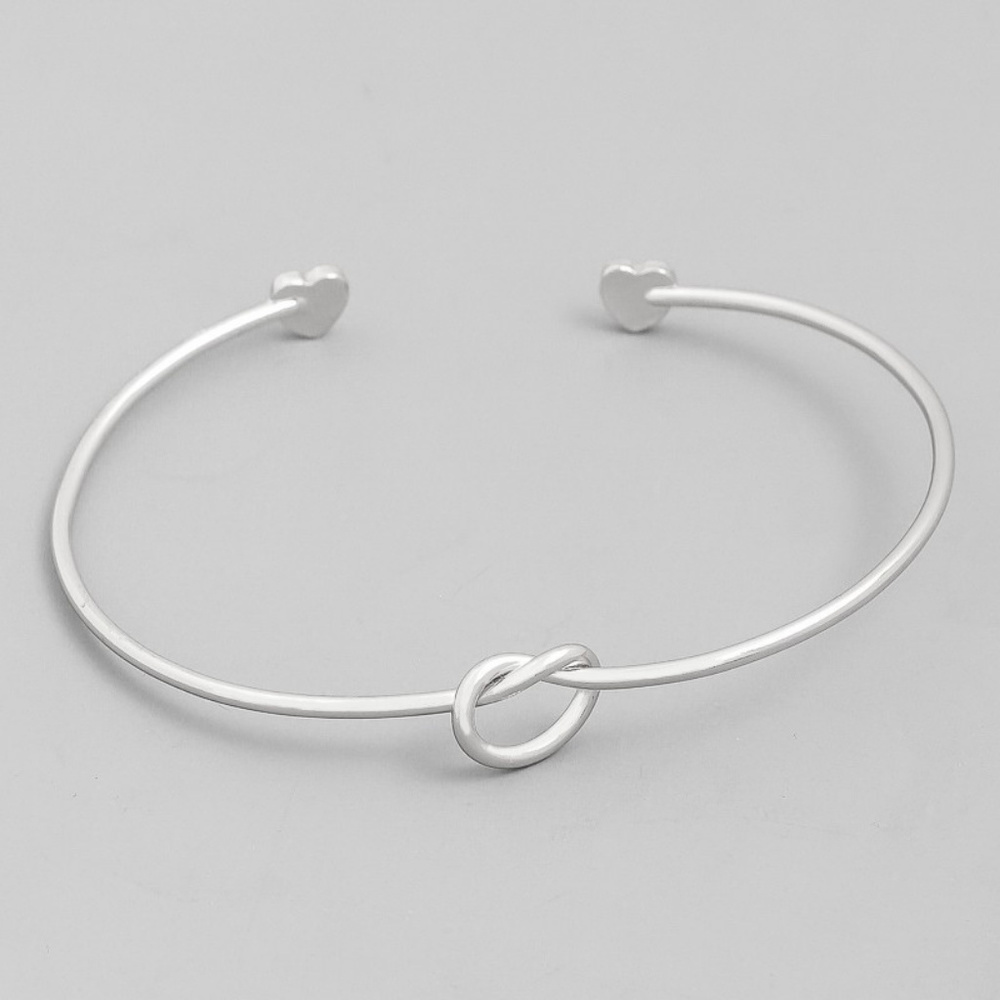 Sliver Hearts Knotted Open Cuff Bracelet